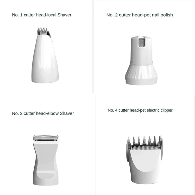 4-in-1 Rechargeable Pet Grooming Kit – Low Noise Clippers with Interchangeable Blades